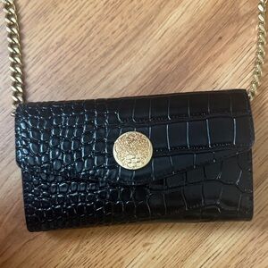 Vince Camuto Black Croc-Embossed Leather Chain Bag